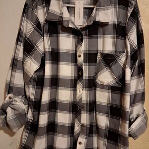 Plaid Button Down Shirt - Black and White